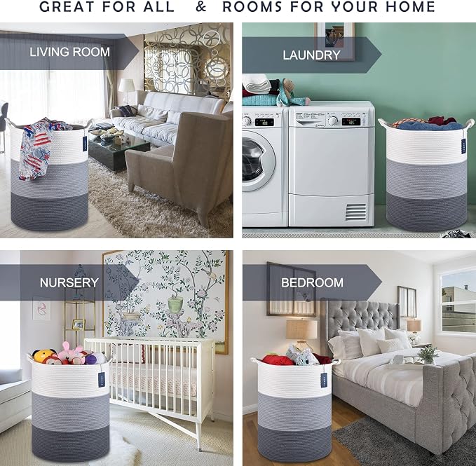 COMSE Laundry Hamper, Extra Large 15.7"x 21.7", Cotton Rope Basket - Image 2