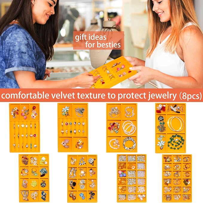 Set of 8 Stackable Velvet Jewelry Trays Organizer Jewelry Display Storage Box - Image 2