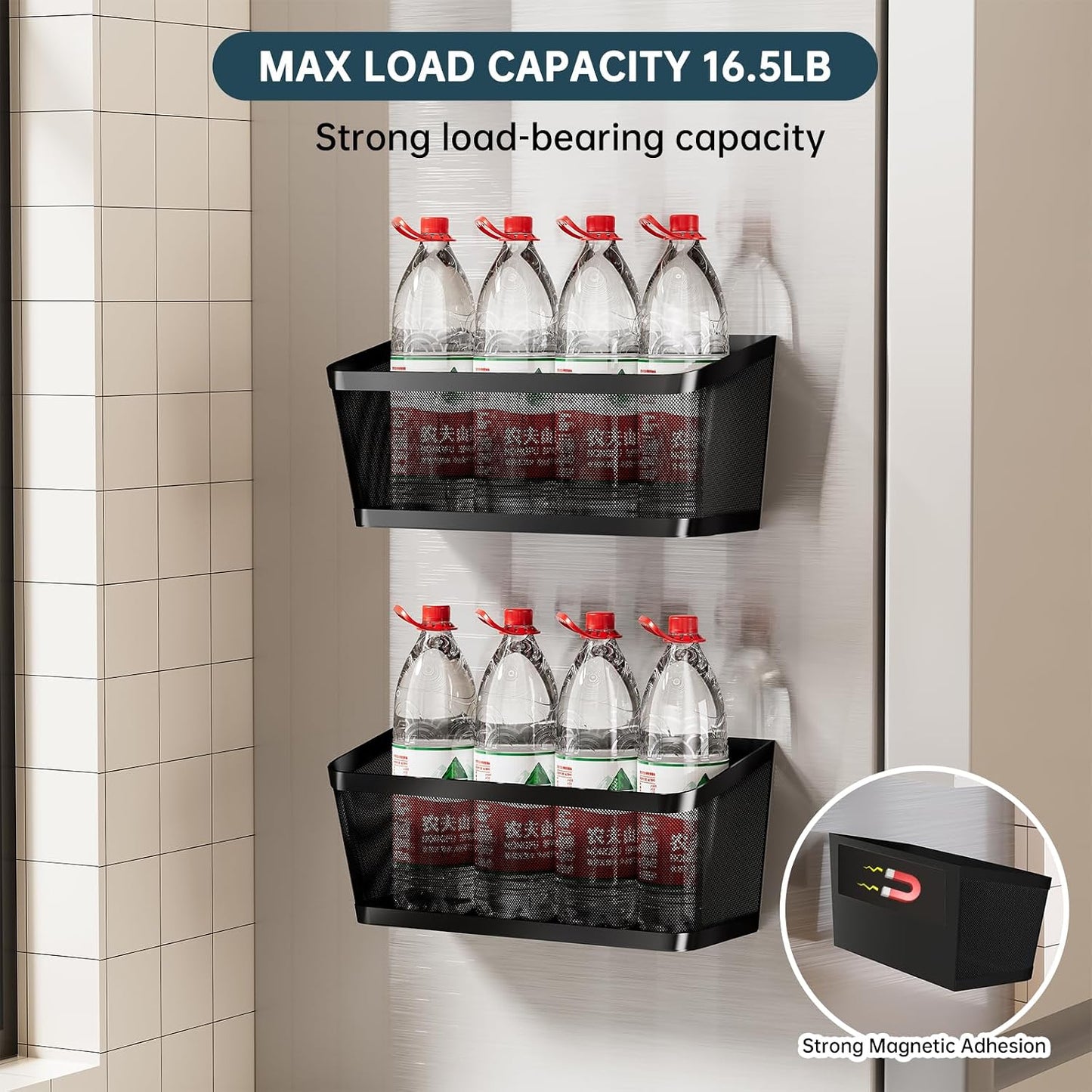 2Pcs Magnetic Spice Rack for Refrigerator, Magnetic Shelves(Extra Large) | Powerful Magnet Hanging Basket Holder, Magnetic Organizer Shelf for Fridge, For Seasonings Fruit Vegetables Coffee Beans