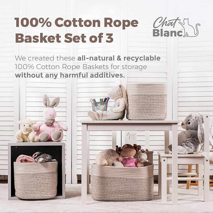 CHAT BLANC Cotton Rope Baskets for Organizing | 15”x10”x9” Storage Baskets for - Image 3