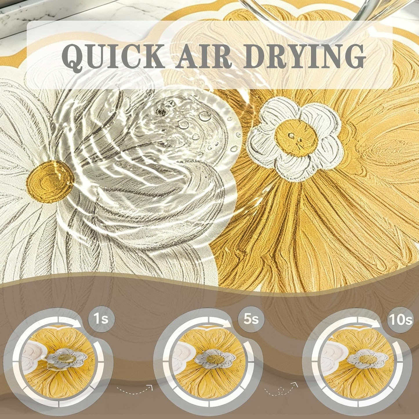 Yellow Daisy Shaped Bath Mat 20"x32", Faux Leather Non Slip Bathroom Rug, Super Absorbent & Easy Clean Shower Mat for Tub, Shower, Bathroom Floor, Vanity