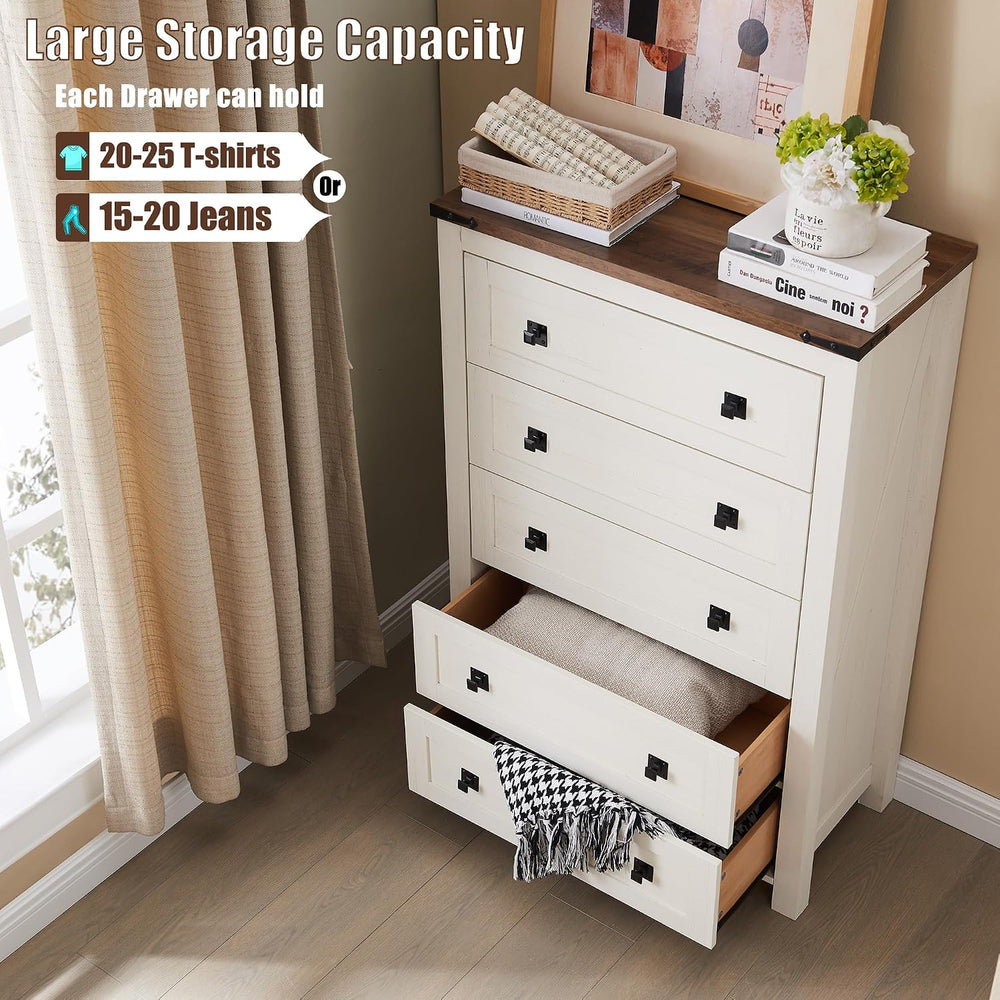 T4TREAM 48" Tall Farmhouse 5-Drawer Dresser for Bedroom, Antique White