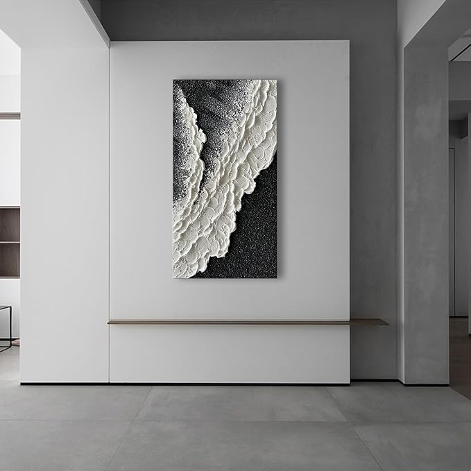 NANKAI 24x48 Inch Hand Painted 3D Ocean Wave Landscape Oil Painting Black and - Image 7