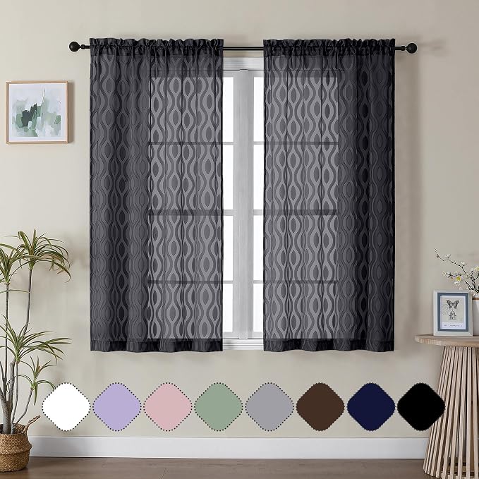 Aiyufeng Sheer Curtains 54 Inch Length 2 Panels, Soft Lightweight Clip Jacquard by Aiyufeng