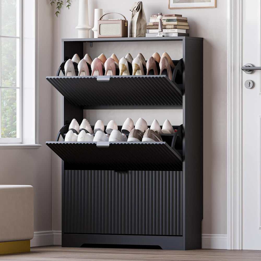 BORNOON Entryway Shoe Cabinet with 3 Flip Drawers, Narrow Shoe Organizer Cabi...