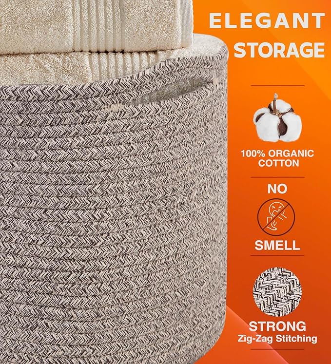 CHAT BLANC Cotton Rope Baskets for Organizing | Storage Baskets for Shelves | - Image 2