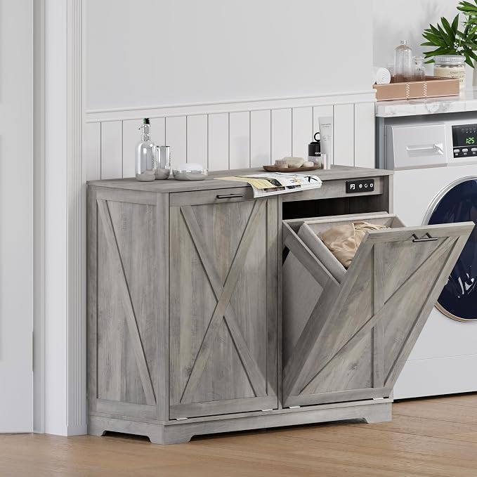 Tilt Out Trash Can Cabinet for 2 Bins, Hidden Recycle Garbage Bin Enclosure - Image 7
