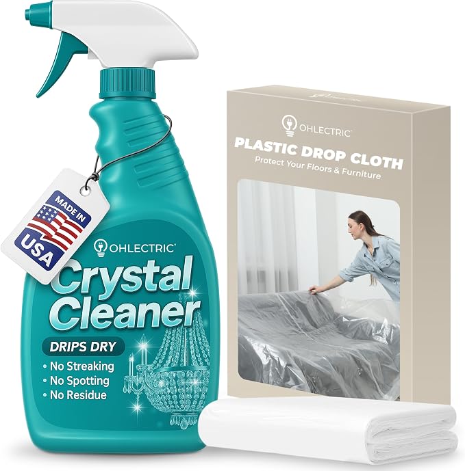 Crystal Chandelier Cleaner Spray Kit & Plastic Drop Cloth by OhLectric