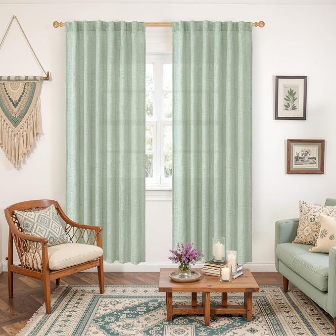 YoungsTex Sage Green Linen Curtains 78 Inches Long - Image 2
