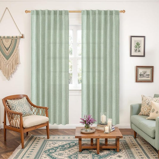 YoungsTex Sage Green Linen Curtains 78 Inches Long - Image 2