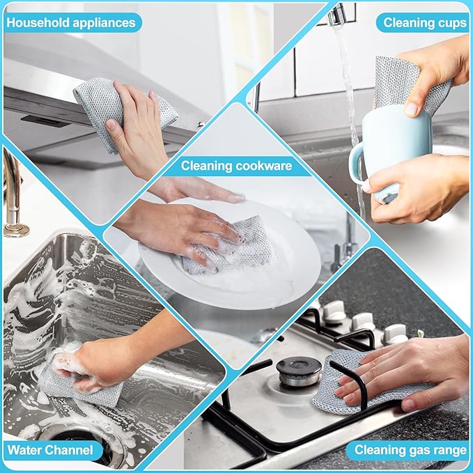 10 Pcs New Upgraded 3 Layers Non Scratch Wire Dishcloth, Wet & Dry - Image 6
