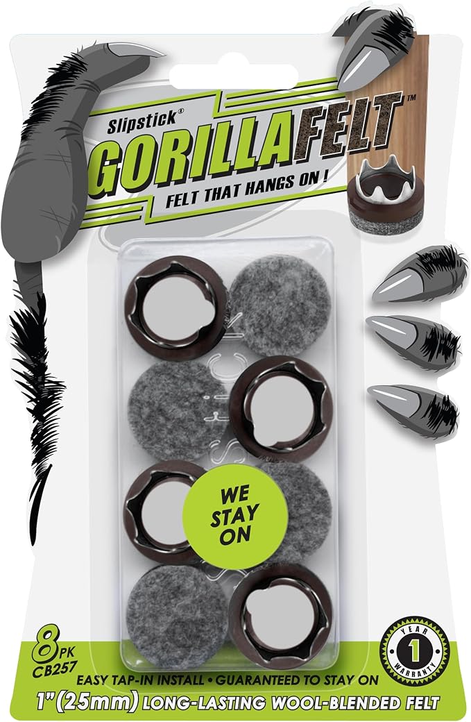 GorillaFelt CB257 Chair Leg Floor Protectors/Felt Glides Tap On Felt Furniture by Slipstick