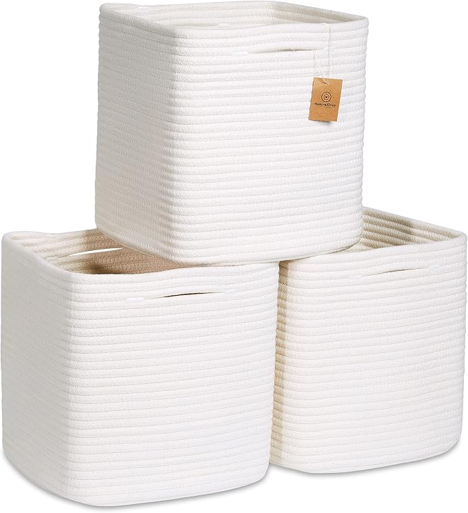 NaturalCozy Storage Cubes 11 Inch Cotton Rope Woven Baskets by NaturalCozy