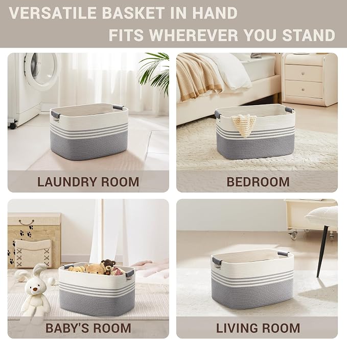 45L Small Laundry Basket with Leather Handles - Image 4
