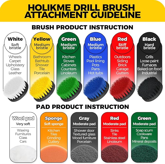 Holikme 11 Piece Drill Brush Attachment Set Scouring Pads Power Scrubber Brush - Image 7