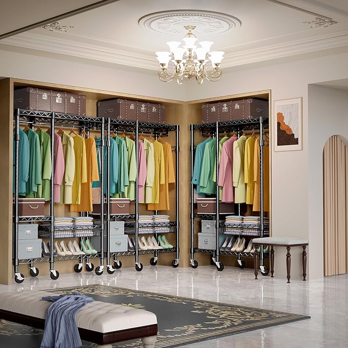 Heavy Duty Rolling Garment Rack 4 Tiers Adjustable Wire Shelving Clothes Rack - Image 7
