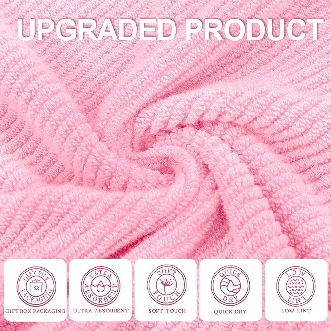 VOOVA & MOVAS Pink Bath Towels Set of 4, Large 30" x 56" - Image 2