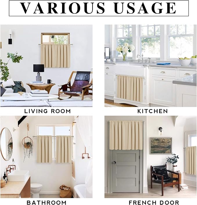 RYB HOME Blackout Curtains Tiers, Short Half Window Curtains - Image 7