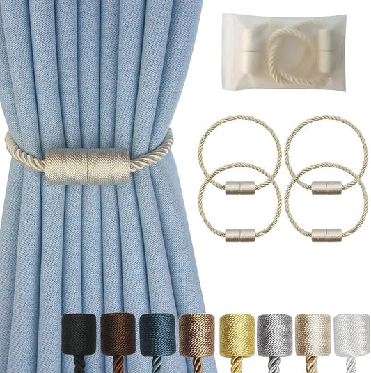 Magnetic Curtain Tiebacks 4 Pack Beige Curtain Rope Tieback Curtain Holders by CURTAINTIEBACKS
