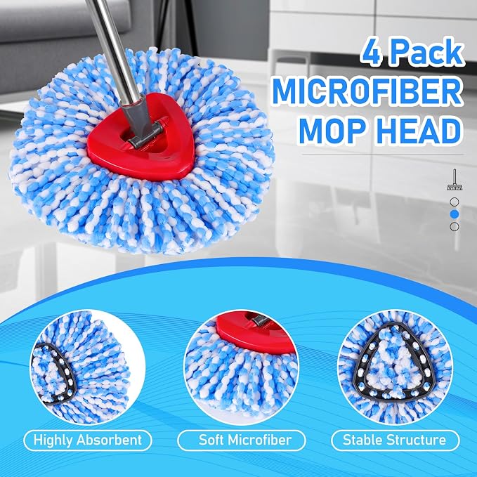 7 Pack Spin Mop Head for O-Ceda RinseClean 2 Tank System, 4 Triangle Microfiber - Image 3