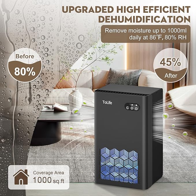 ToLife Dehumidifier for Home, 1000 sq.ft Dehumidifiers for Basement Bedroom - Image 2