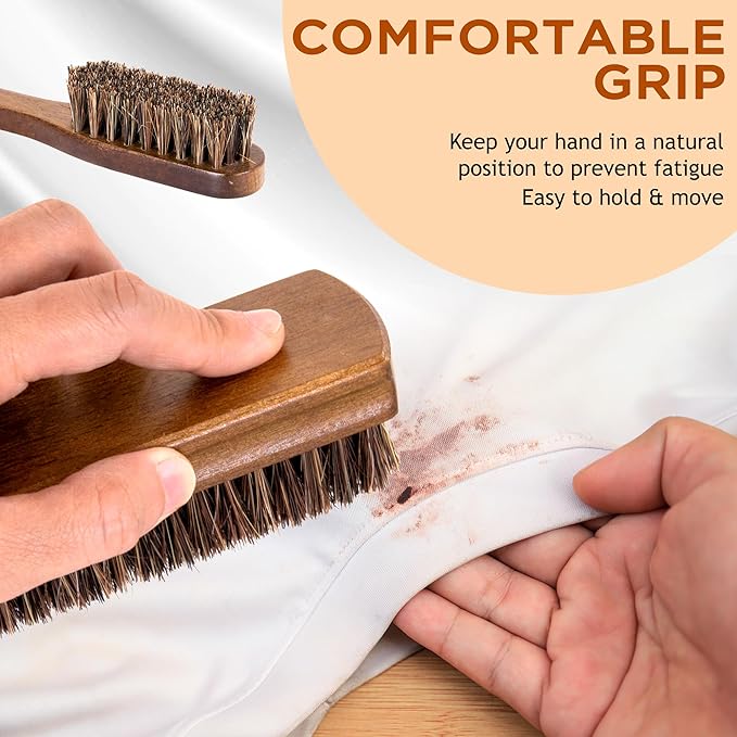 Horsehair Laundry Stain Brushes Set 2pcs by TAKAVU, Natural Soft Bristle - Image 4
