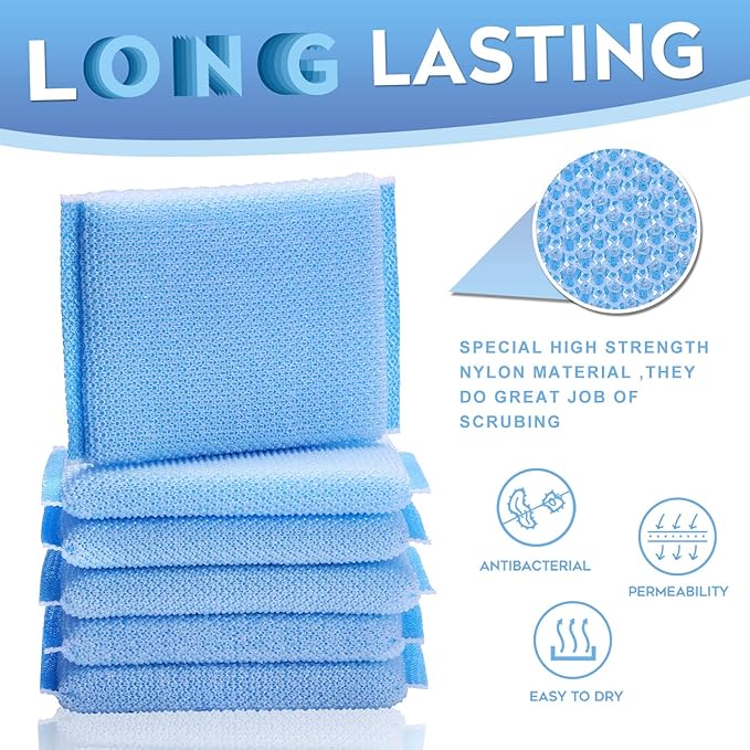 Nylon Cleaning Scrub Pad 12 Pack, Long-Lasting and Reusable Dishwashing Sponge - Image 3