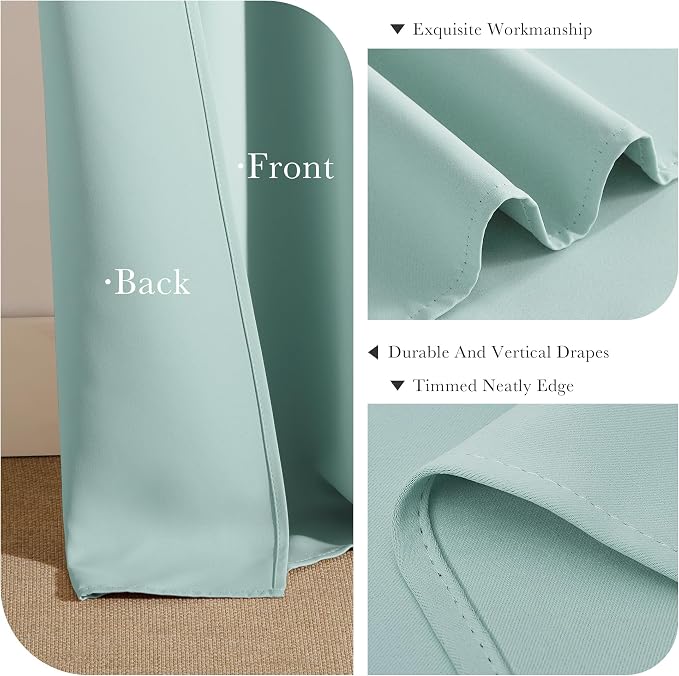 PONY DANCE Aqua Blackout Curtains 80 inch Long 2 Panels Set, Thermal Insulated - Image 5