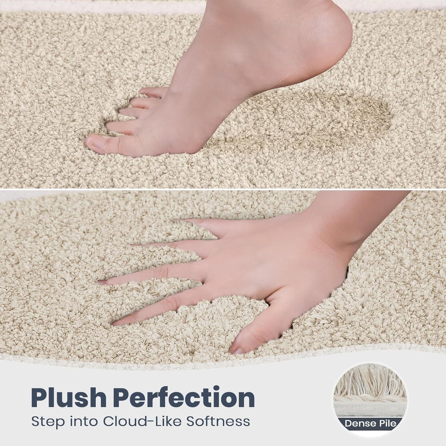 PURRUGS Bathroom Rug Non-Slip Machine Washable 20" x 30", Super Absorbent and Quick Dry Shaggy Microfiber Bath Mat, Extra Soft and Plush Bath Rug for Bathtub, Shower, and Sink, Beige