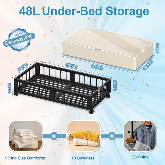 efluky 2-Pack Bamboo Under Bed Storage