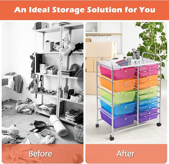 GOFLAME 15-Drawer Rolling Storage Cart, Utility Cart - Image 7