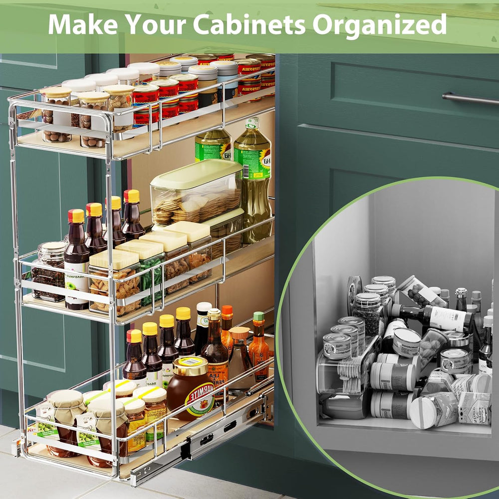 Pull Out Spice Rack Cabinet Organizer 8" W x 20½" D, 3 Tier Heavy D...