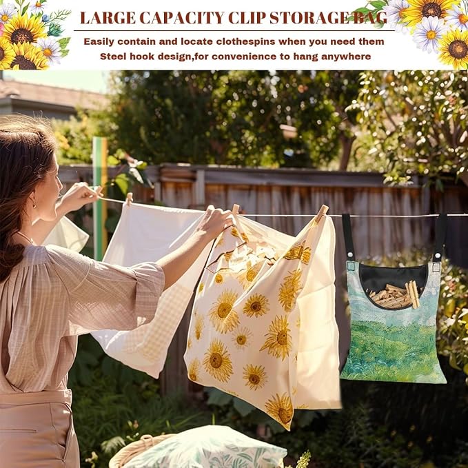 Green Wheat Field Print Windproof Clothespin Holder Bag - Image 5