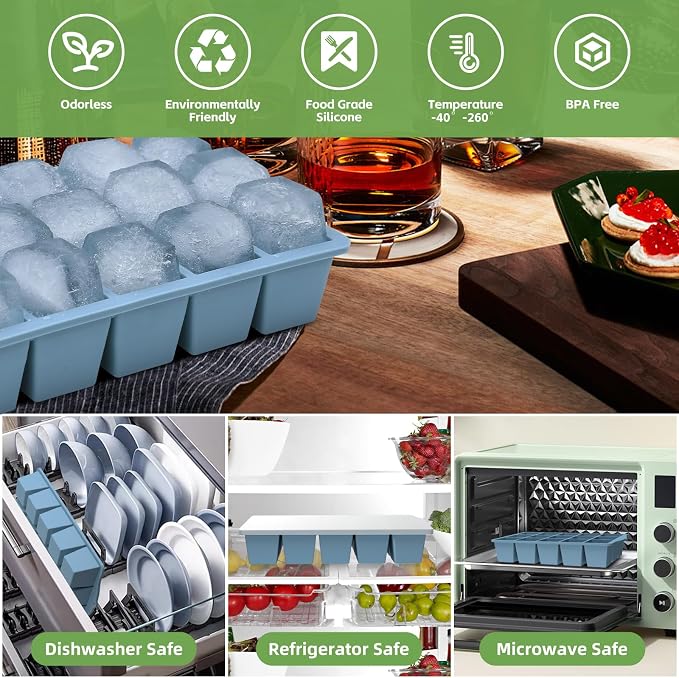 Silicone Ice Cube Tray, 2 Pack Easy-Release Stackable Ice Trays - Image 2