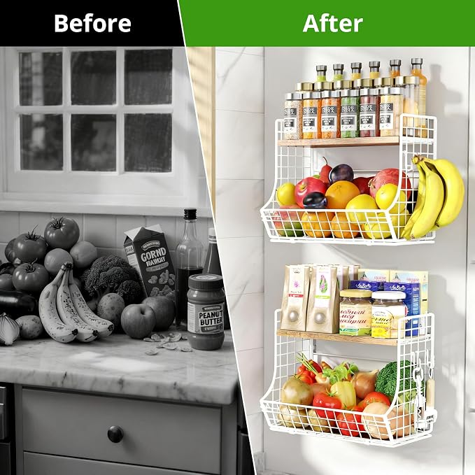Magnetic Shelf for Fridge with Wood Lid, Fruit Potato and Onion Storage Bins - Image 7