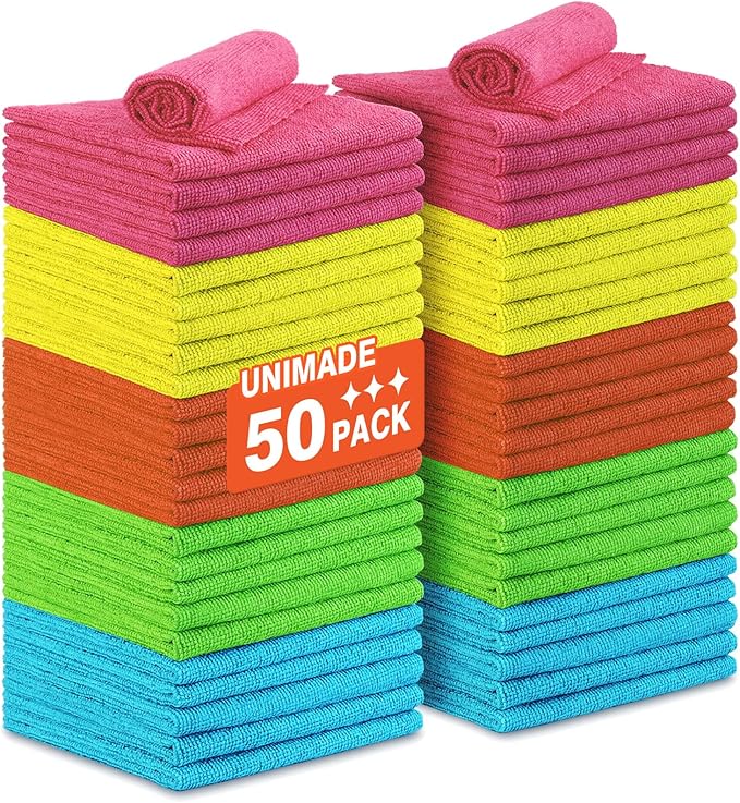 Microfiber Cleaning Cloth, 50PK Reusable Shop Rags Bulk Microfiber Cleaning by Unimade