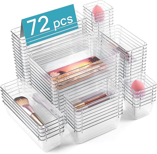 Vtopmart 72 PCS Clear Plastic Drawer Organizers Set, 4-Size Versatile Bathroom by Vtopmart