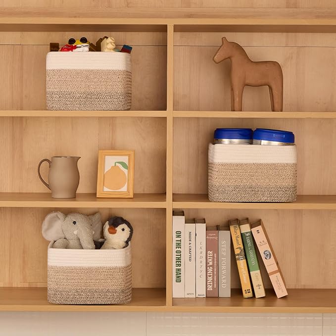 Small Organizing Baskets for Cubes Shelf, 9.7x9.7x7.1 Inch Rope Woven Storage - Image 4