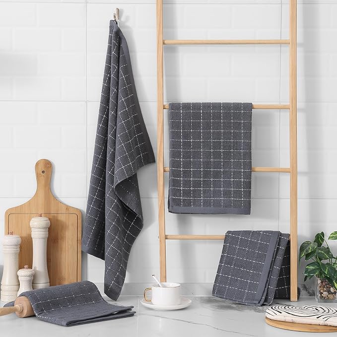 Homaxy 100% Cotton Terry Kitchen Towels, Checkered Designed, Soft and Super - Image 6