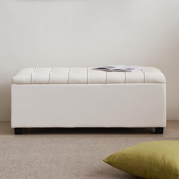 Small 38 Inches Long White Ottoman Bench - Image 9