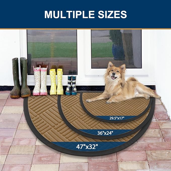 Smiry Half Circle Front Door Mat Outside Entrance, Heavy Duty Outdoor Indoor - Image 2