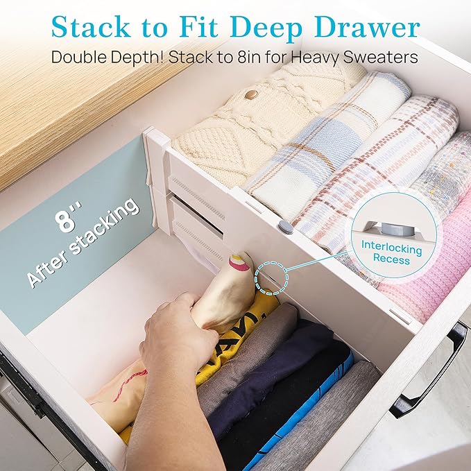 Vtopmart Drawer Dividers for Clothes 8 Pack, Adjustable 4" High Expandable from - Image 4