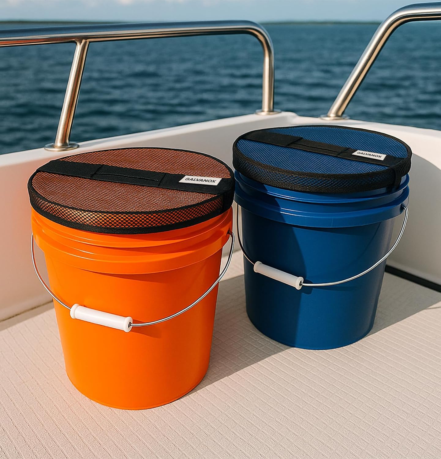 GALVANOX Mesh Lid for 5 Gallon Bucket, Compatible with Loadout Buckets - Boat Trash Can Cover for Fishing and Boating