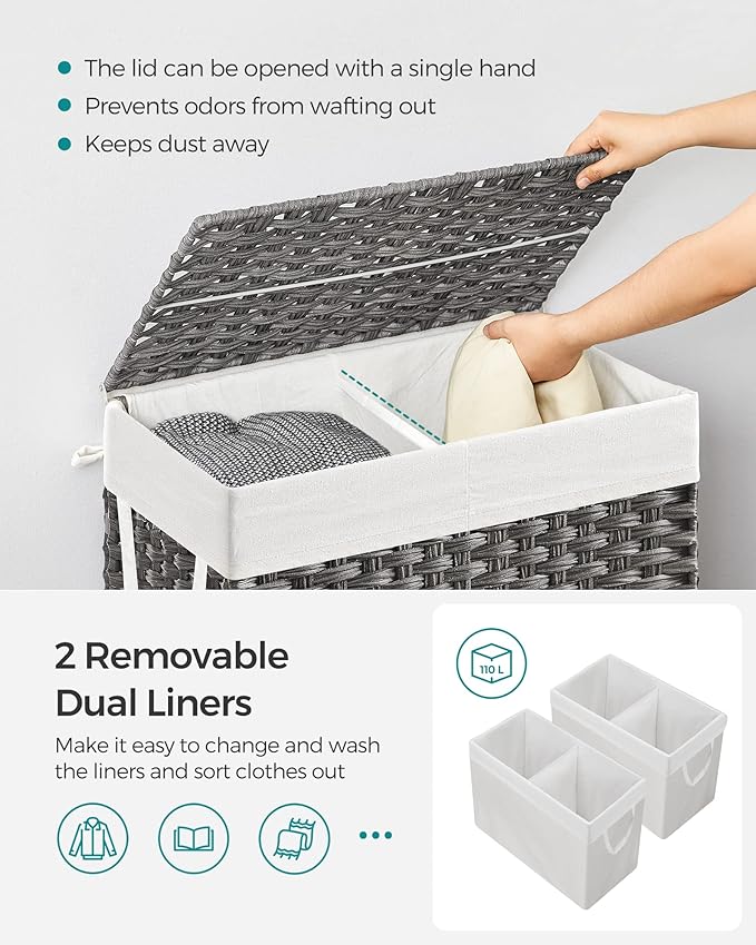 SONGMICS Laundry Hamper with Lid, 110L Clothes Hamper with 2 Removable Liner - Image 3