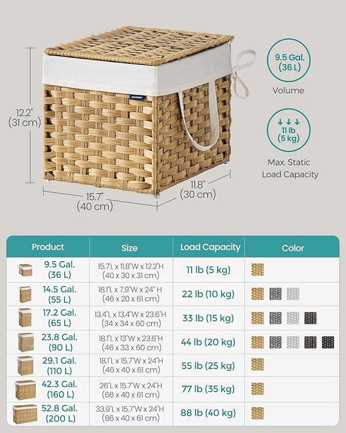 SONGMICS Laundry Hamper with Lid, 9.5 Gallon Synthetic Rattan Clothes Laundry - Image 6