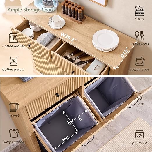 Modern Double Tilt-Out Trash Cabinet, 20 Gallon Fluted Laundry Hamper Cabinet - Image 3