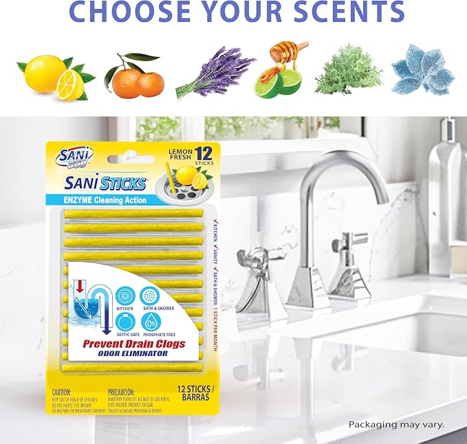 SANI 360° Sani Sticks Drain Cleaner and Deodorizer, Lemon Scent Enzyme Pipe - Image 6