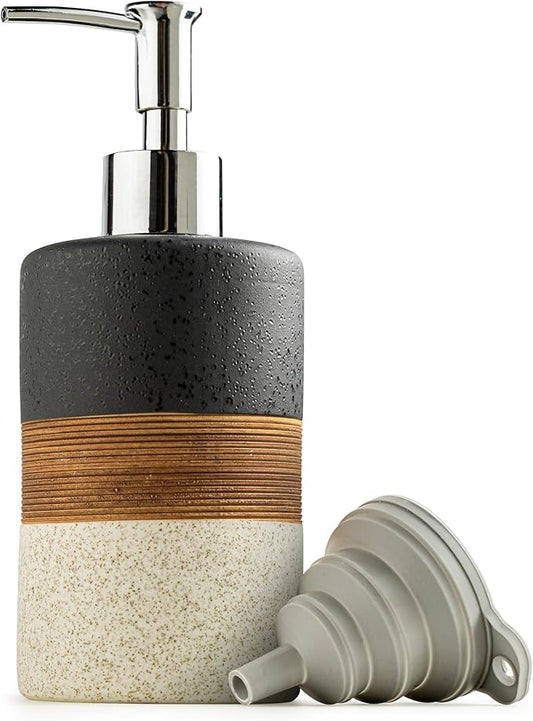 Dish Soap Dispenser Set with Silicone Funnel, Hand Soap, Body Wash, Ceramic by Cormomu
