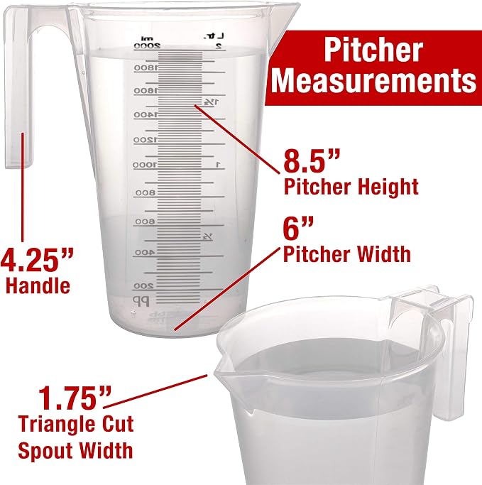 TCP Global 2 Liter Plastic Graduated Measuring and Mixing Pitcher - Image 4