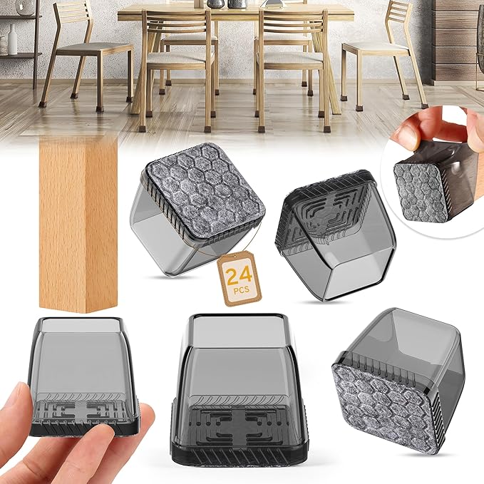 24PCS Square Chair Leg Floor Protectors, Furniture Sliders, Chair Leg Protectors by Indemo